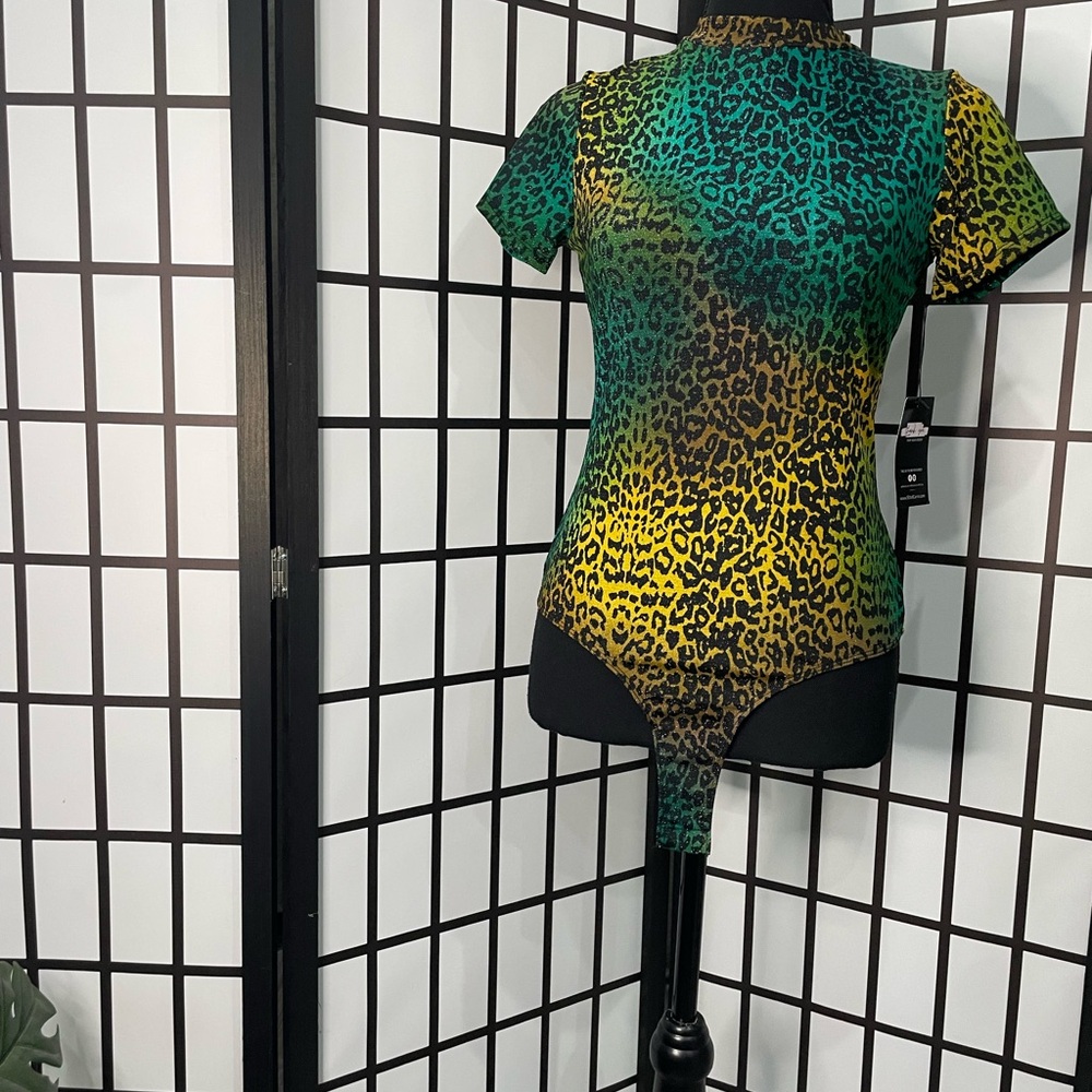 Vibrant Leopard Print Bodysuit in Green and Yellow